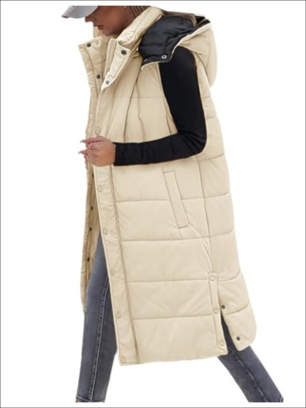 UMIPUBO Long Puffer Vest Sleeveless Full-Zip Hooded Quilted Jacket